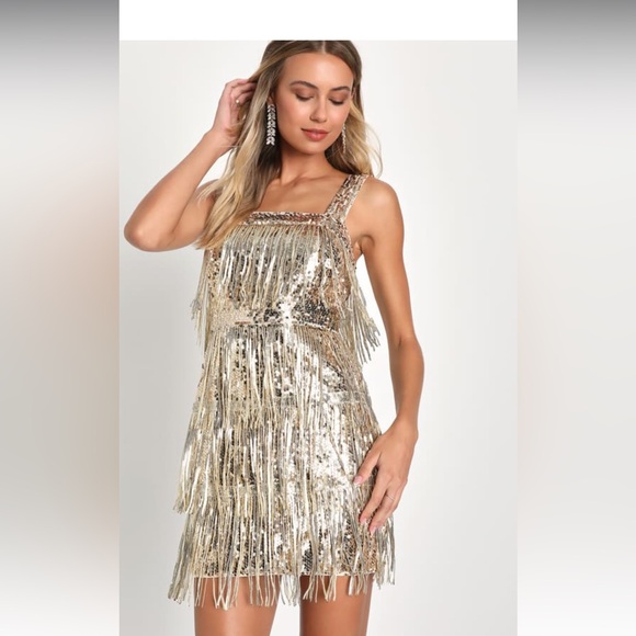 Other - Fringe Fashion Gold Sequin Fringe Bodycon Mini Dress